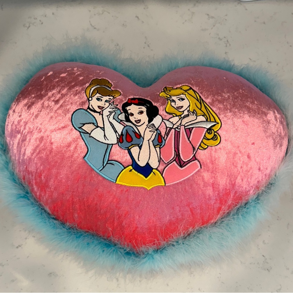 Heart-Shaped Disney Parks Princess Pink Pillow with Blue Trim Walt Disney World